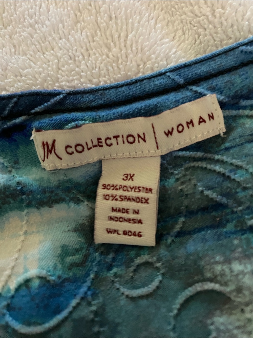 JM Collection Woman 3X Blue Abstract Embroidered Textured 3/4 Sleeve Top - Picture 3 of 11
